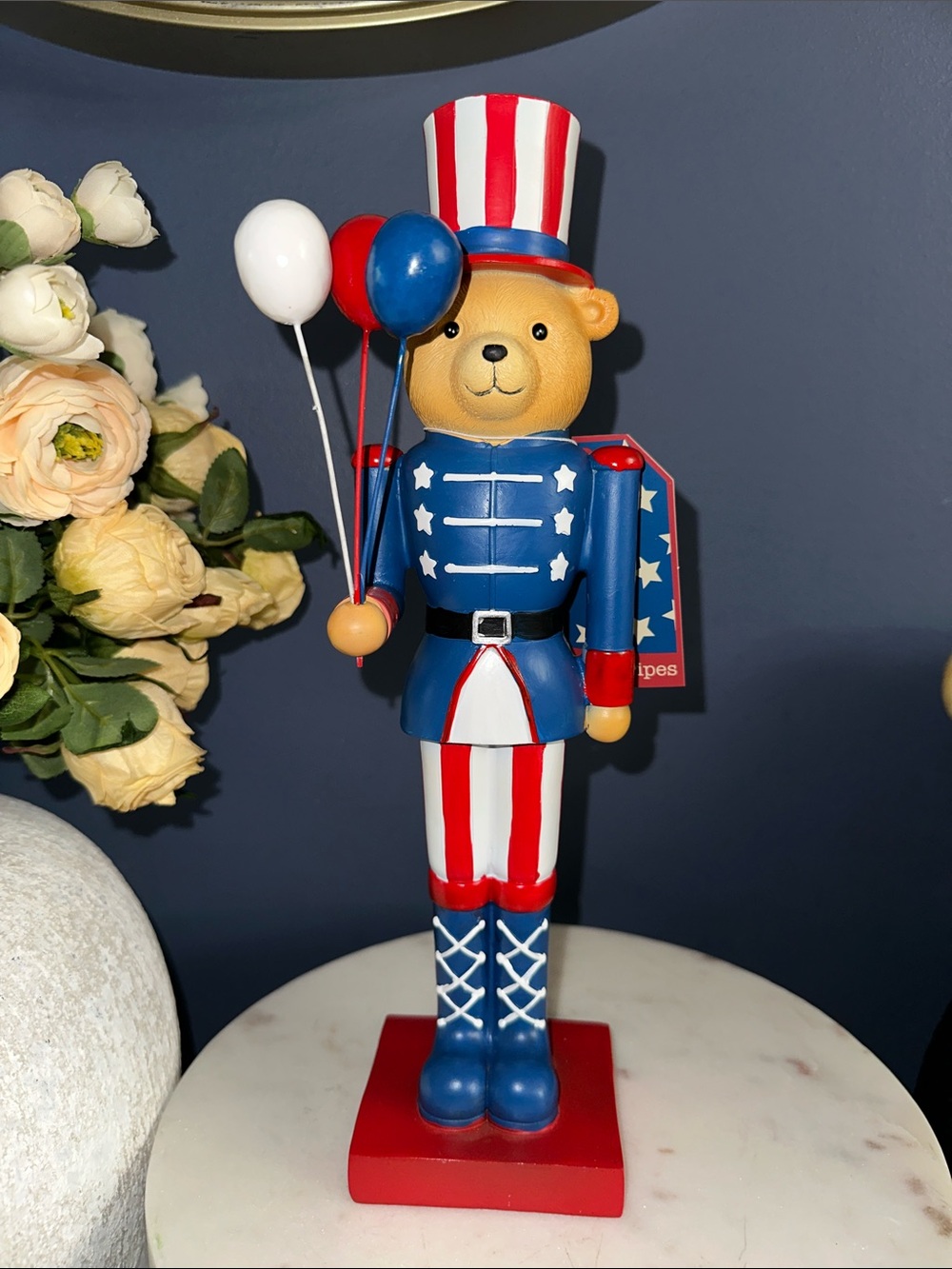 Patriotic Bear Nutcracker Figurine - Blue/Red/White